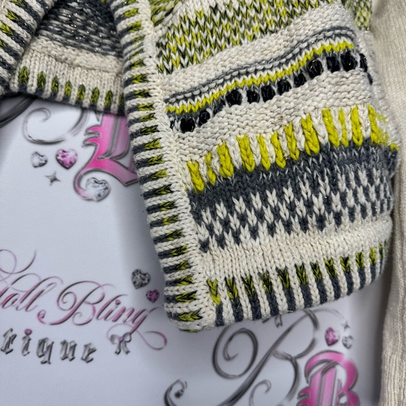 Moth cardigan knit crochet sparkly gold thread boho warm cozy pockets green luxe - Picture 4 of 15